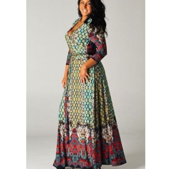 Moroccan Bohemian Wrap Maxi Dress S M L 1X 2X 3X - Picture 5 of 8
